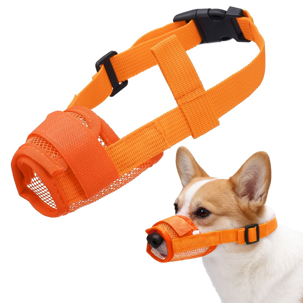 Dog Muzzle Soft Mesh Muzzle Mouth Guard Cover Orange XXL