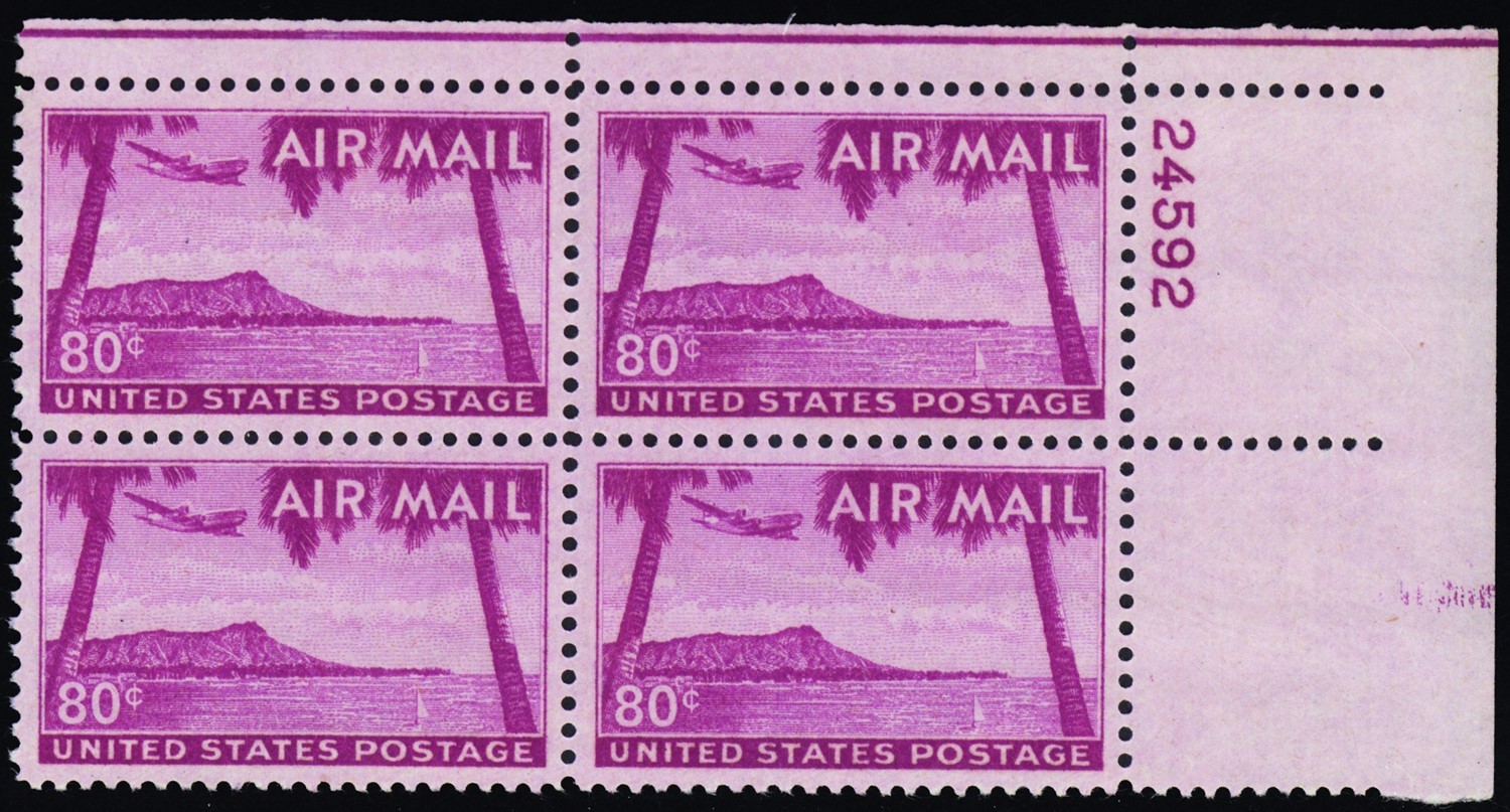 C46, Mint XF NH 80¢ Plate Block SCV $15 - Stuart Katz
