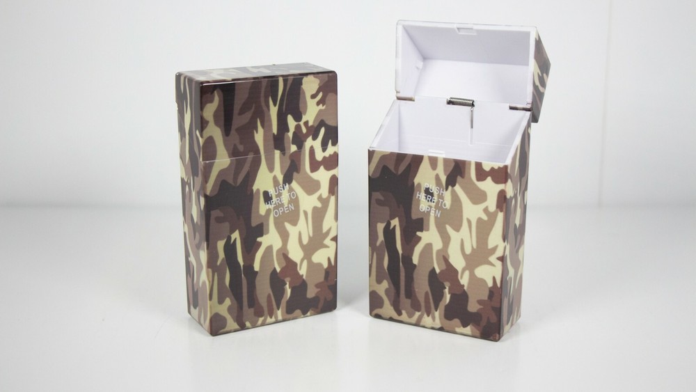 12 Camouflage Design Push Open Plastic Cigarette Case Pack Holder King Size