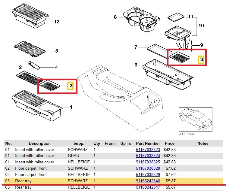 BMW Rear Tray Insert for Centre Console Tray 51168242846