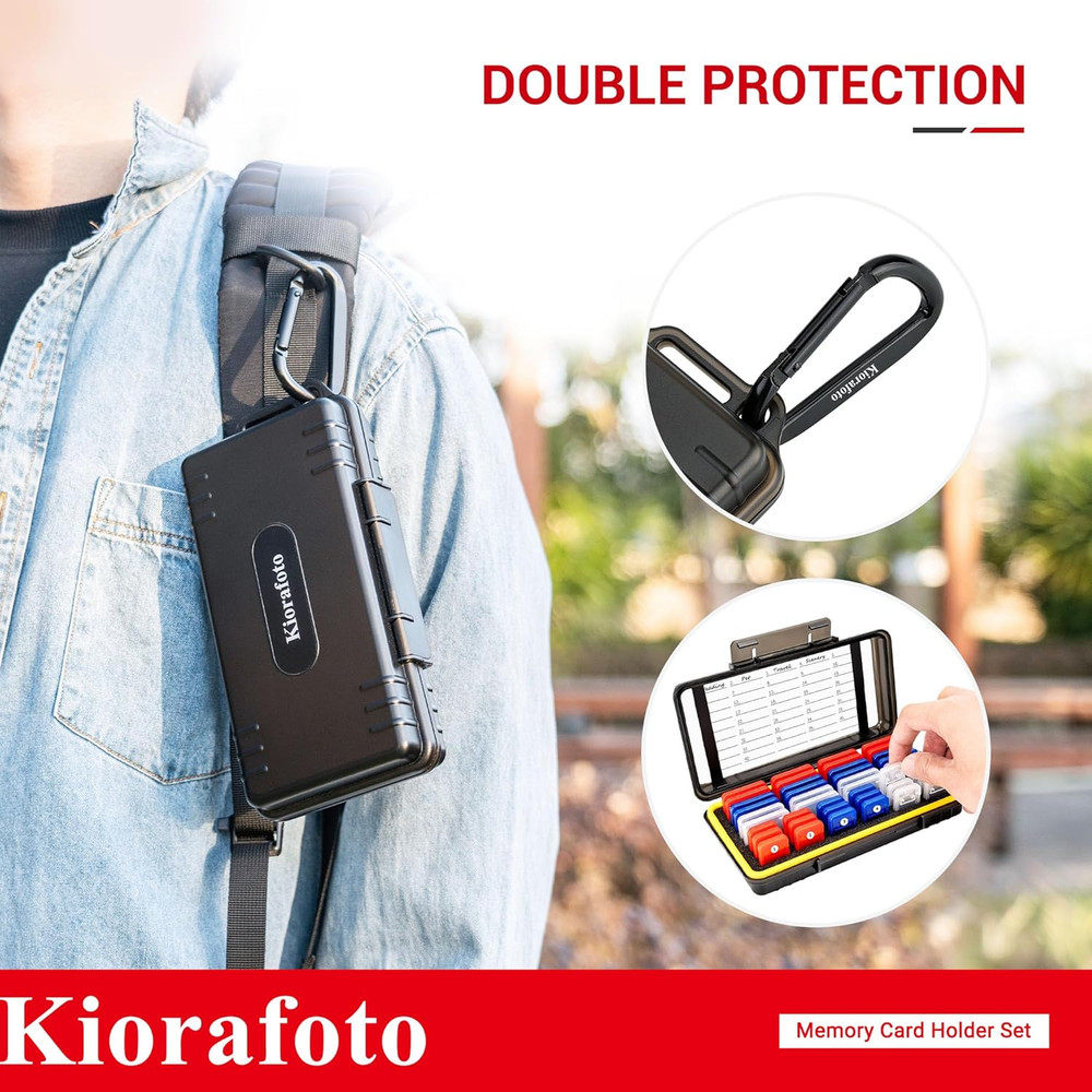 Dual Protect Memory Card Case with 42 PCS Clear Memory Card Holders for 24 SD SD