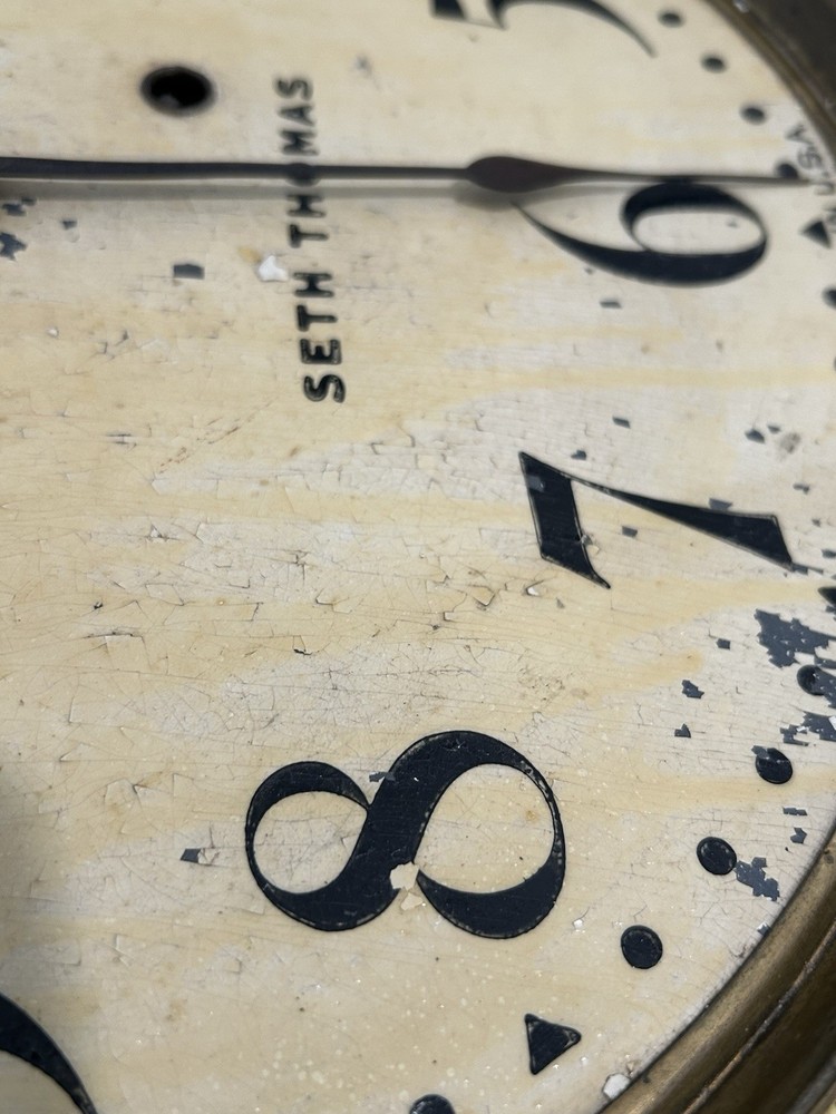 ANTIQUE SETH THOMAS WALL/ GALLERY CLOCK WITH PENDULUM & KEY WORKING 16"