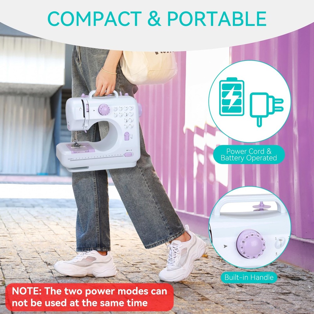 Mini Sewing Machine for Beginners, Portable with Dual Speed, 12 Stitches, Foo...