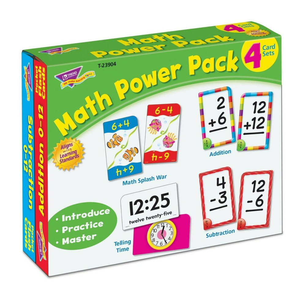 TREND MATH POWER PACK - 4 Card Sets (Addition/Subtraction/Time/Math Splash Wars)