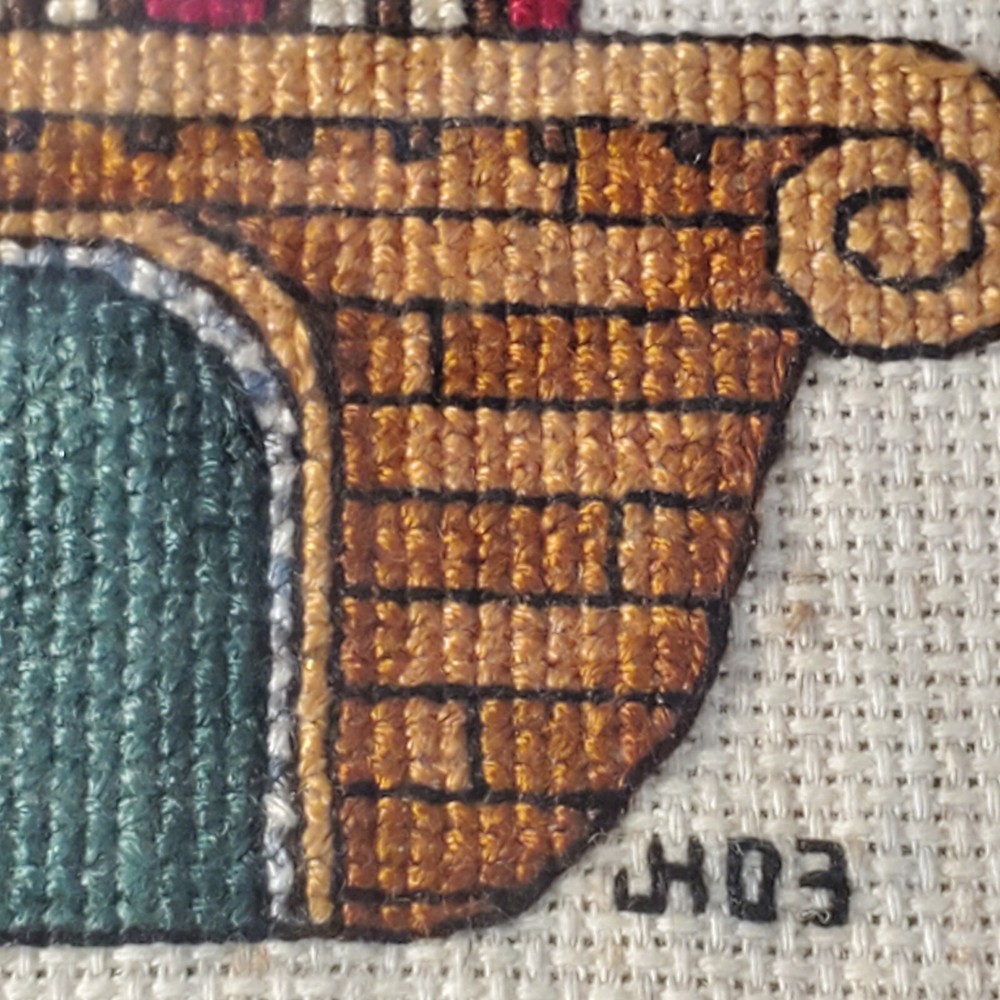 Elephant Needlepoint Panel Trunk Up Good Luck Wall Art Pillow Completed