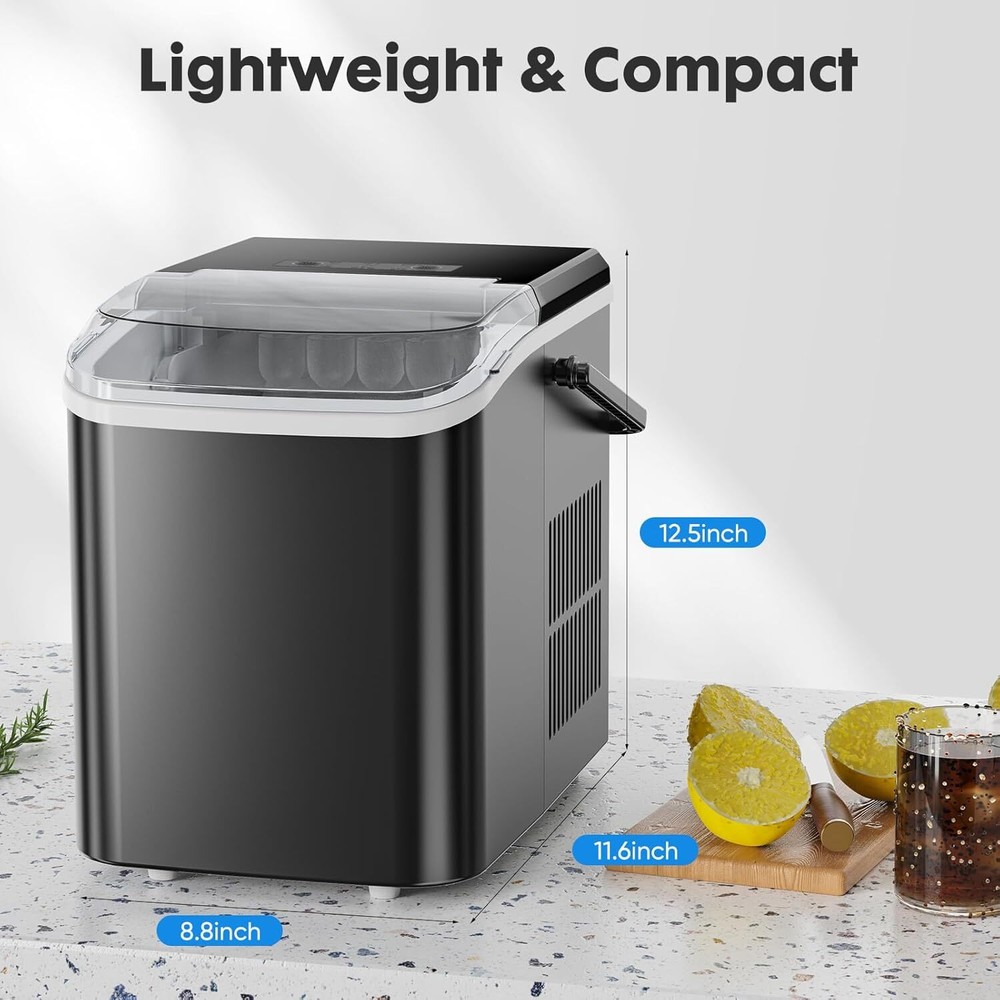 Self-cleaning Ice Makers Countertop with Handle Ice Machine 9 Cubes in 6 Mins