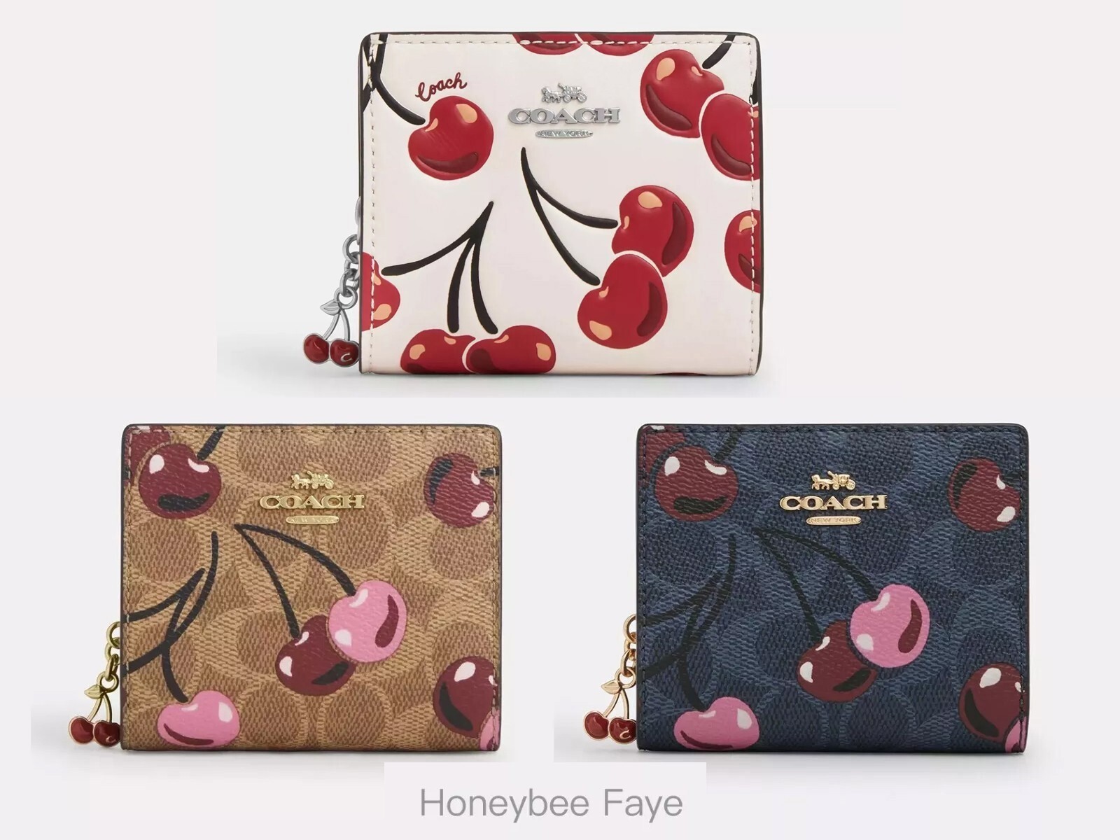 NWT Coach Snap Wallet In Signature Canvas With Cherry Print 🍒 CZ347/CZ618