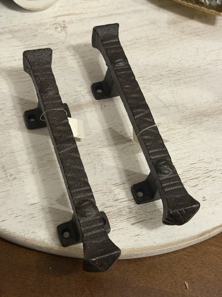 2 Large Solid Heavy Cast Iron Rustic Barn Handle Gate Pull Shed Door Handles 9”