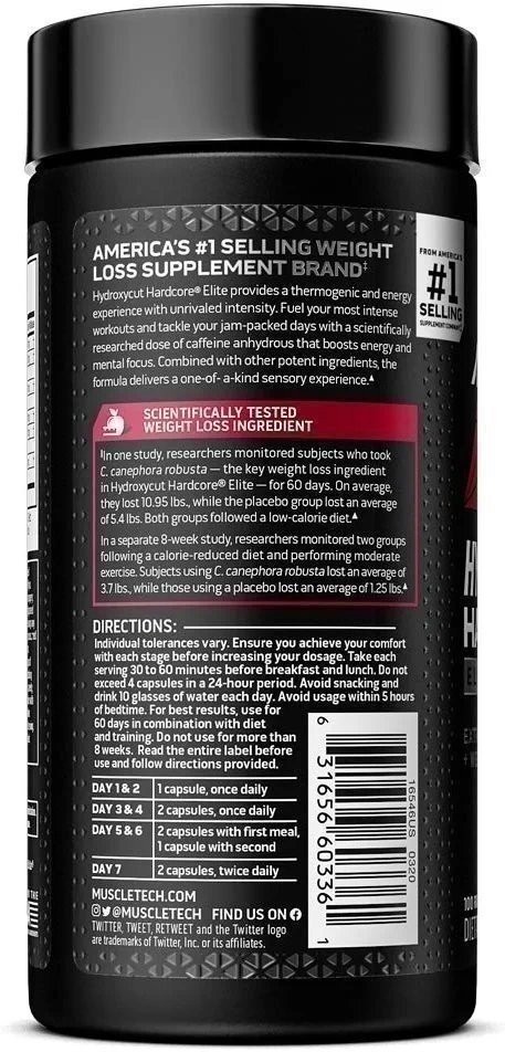 Muscletech Hydroxycut Hardcore Elite Weightloss + Energy Pills 100ct (2 Pack)