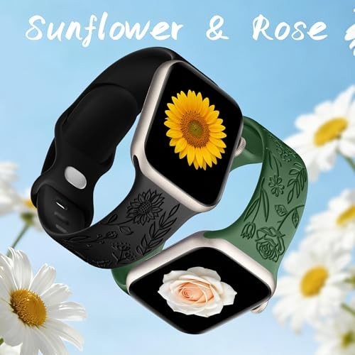 6 Pack Silicone Flower Pattern Strap Compatible with Apple Watch Series 7 45mm W