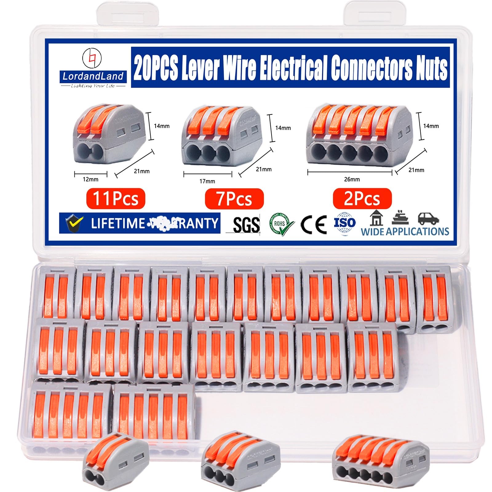 20 PCS Lever Wire Electrical Connectors Nuts Assortment Kit with 28-12 AWG, M...
