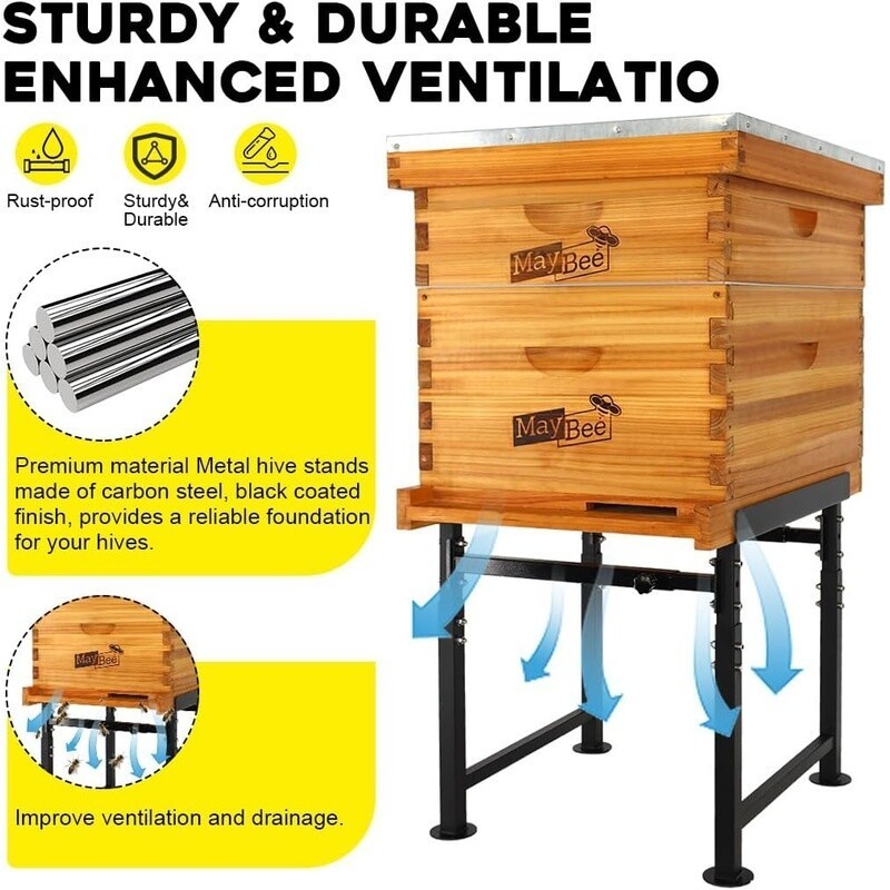 Adjustable Metal Bee Hive Stand Height Width Stable Beehive Frame Durable Tool