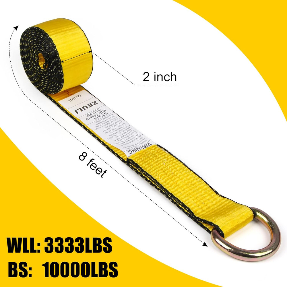 2" x 8' Lasso Strap with D Ring - 8-Pack Auto Tie Down for Trailers