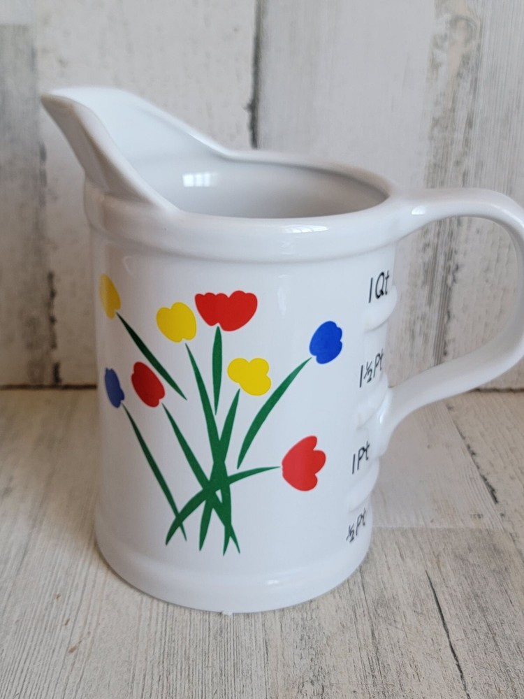 Tulips measuring cup ceramic large vintage flower home devor