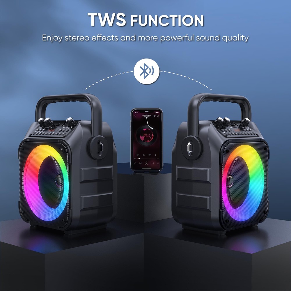 Portable Black Karaoke Machine with Wireless Microphones and Bluetooth 5.2