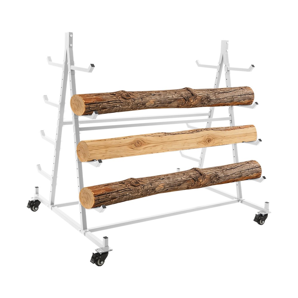 5-Tier Horizontal Material Rack, White Iron Pipe & Lumber Storage with 4 Wheels