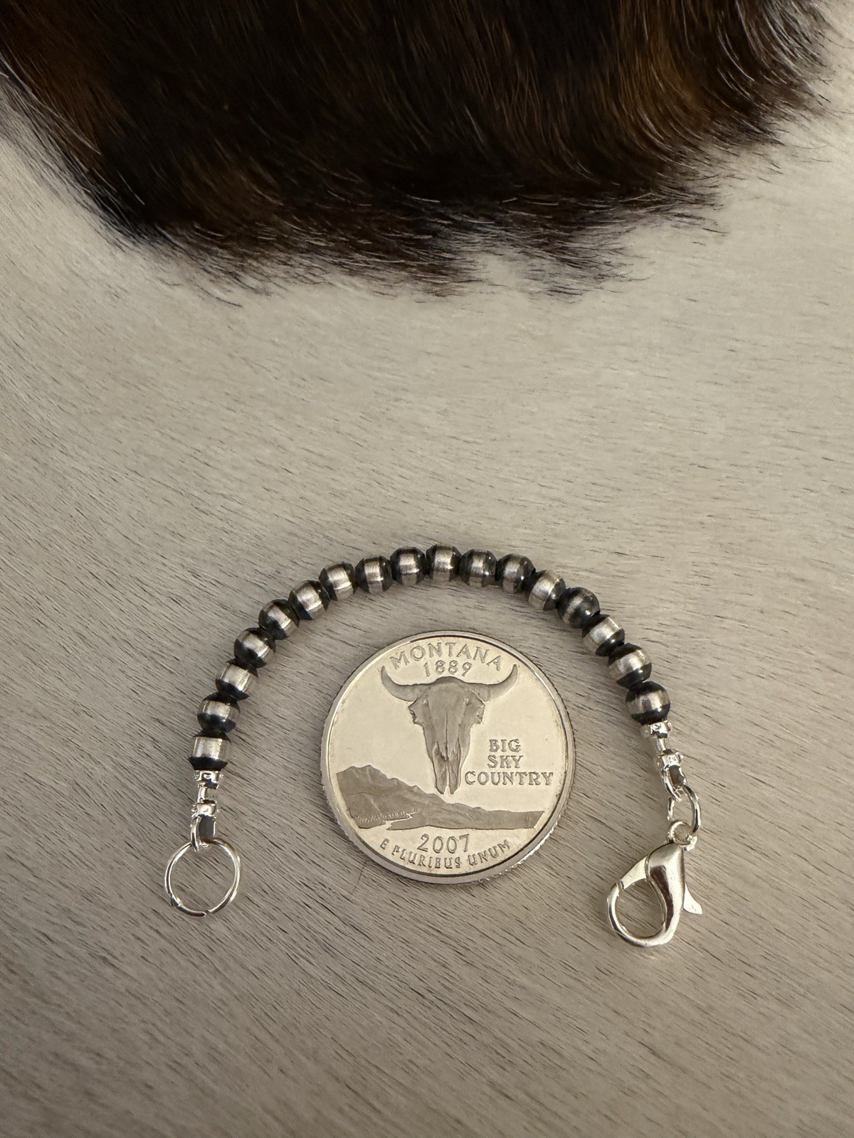 3” 4mm Navajo Desert Pearl / Beads Necklace EXTENDER Sterling Silver