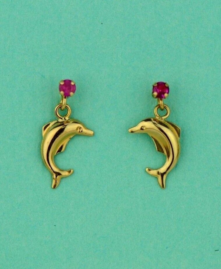 14k Yellow Gold CZ Dolphin Stud Earring