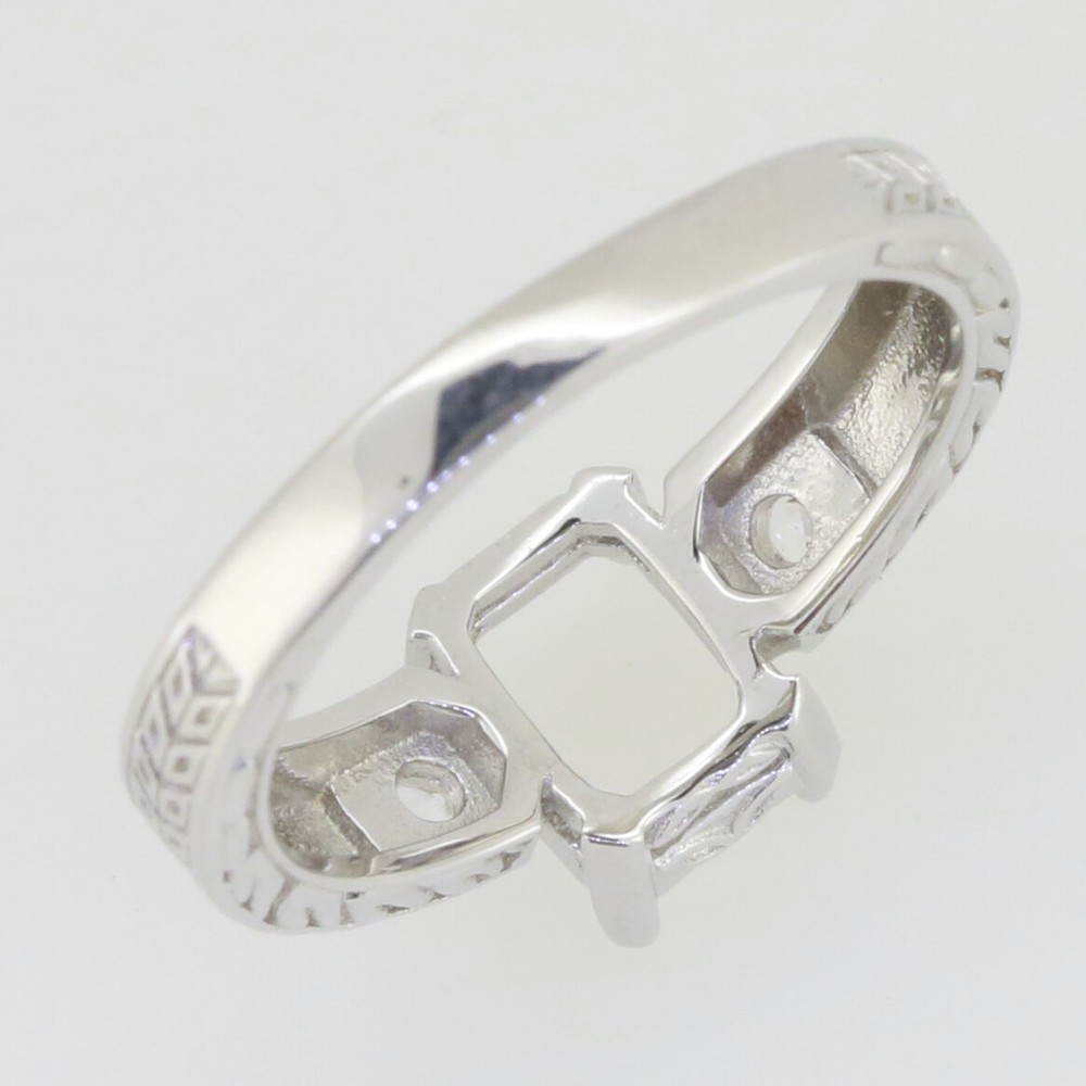 Sterling Silver Semi Mount Ring Setting Emerald OCT 8x6mm Art Deco Style