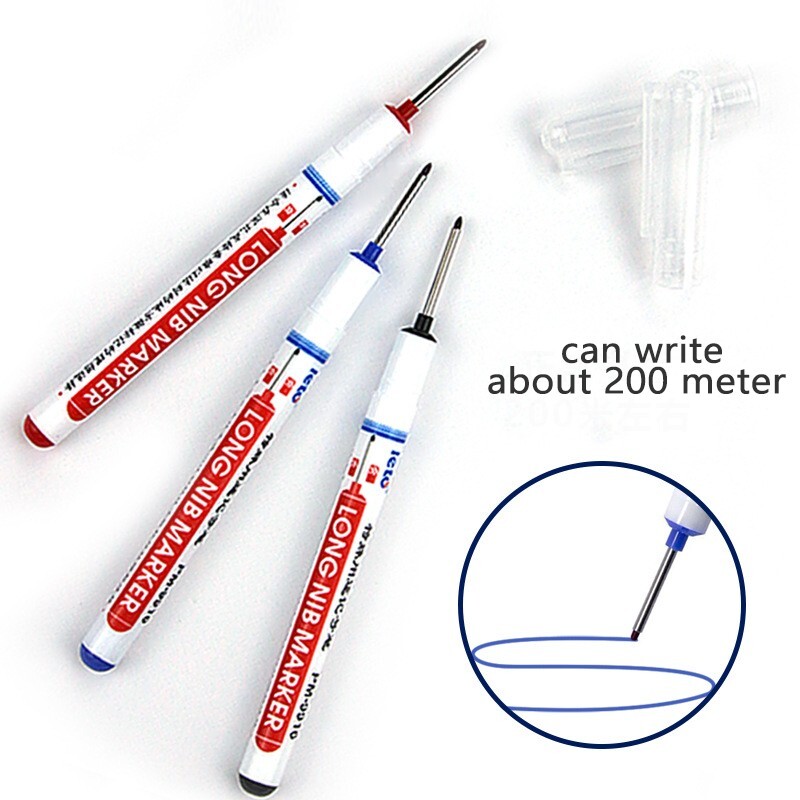 3 Pcs/Set Long Head Marker Pens Bathroom Woodworking Deep Hole Marker Set
