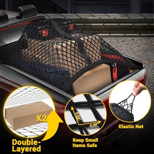 Truck Bed Cargo Net, Highly Elastic Double-Layered Double Layer Grid