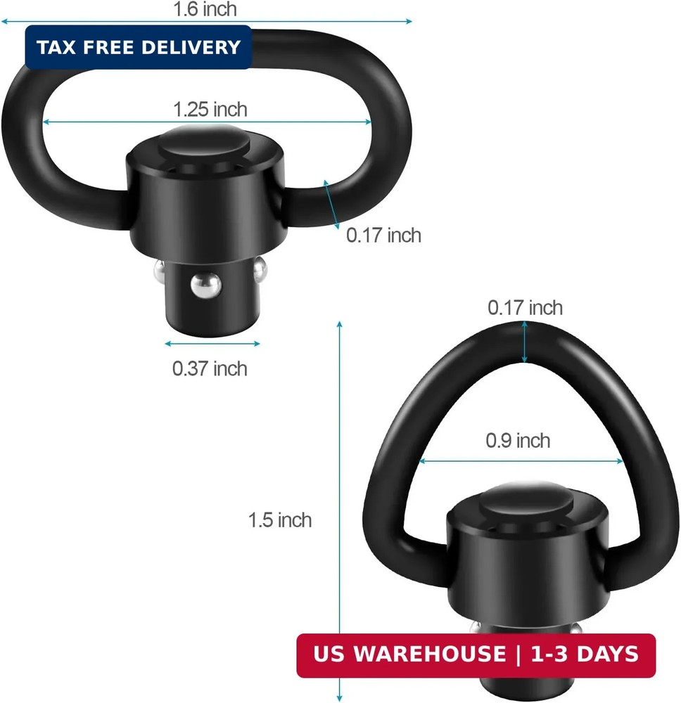 4 Pack QD Sling Swivels, Quick-Disconnect Push Button for Two Point and Traditio