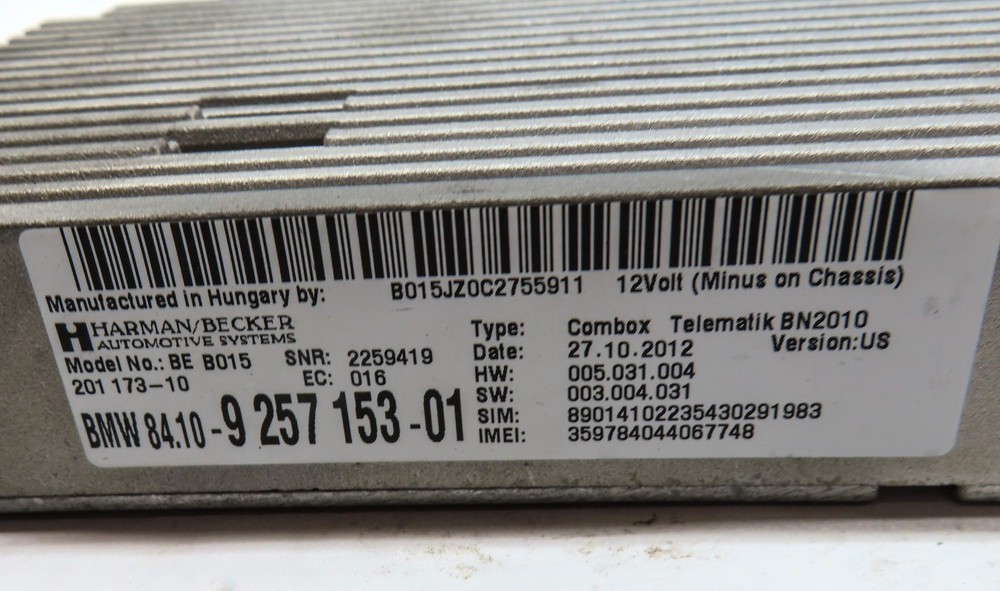 2013 BMW M6 (F13) BLUETOOTH TELECOMMUNICATION COMBOX CONTROL MODULE