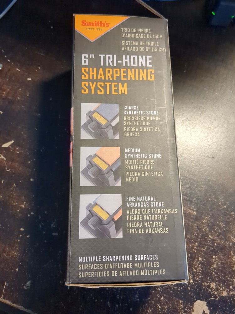 Smith's TRI6 6" Tri-Hone Sharpening System Knife Tool Sharpener 3 Stone Arkansas