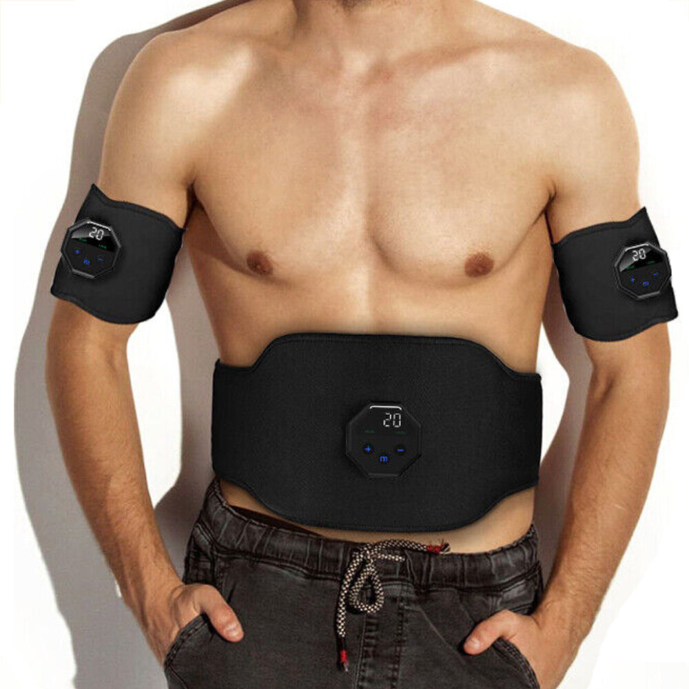 Muscle Stimulator EMS Ab Trainer Tens Men Portable Stimulater Abs Massager Black