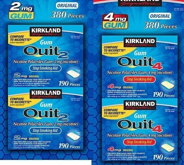 Kirkland Signature Quit 2mg / 4mg Quit Smoking Gum Nicotine Polacrilex 150-380ct