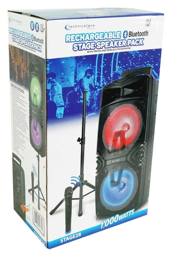 Technical Pro Dual 8" Rechargeable Karaoke Machine System+Stand+3) Wireless Mics