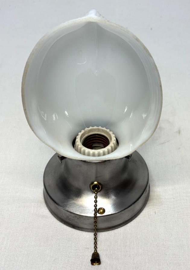 Vtg Wall Sconce Stamped Steel Metal MCM Light Fixture Art Glass Shade USA #M1