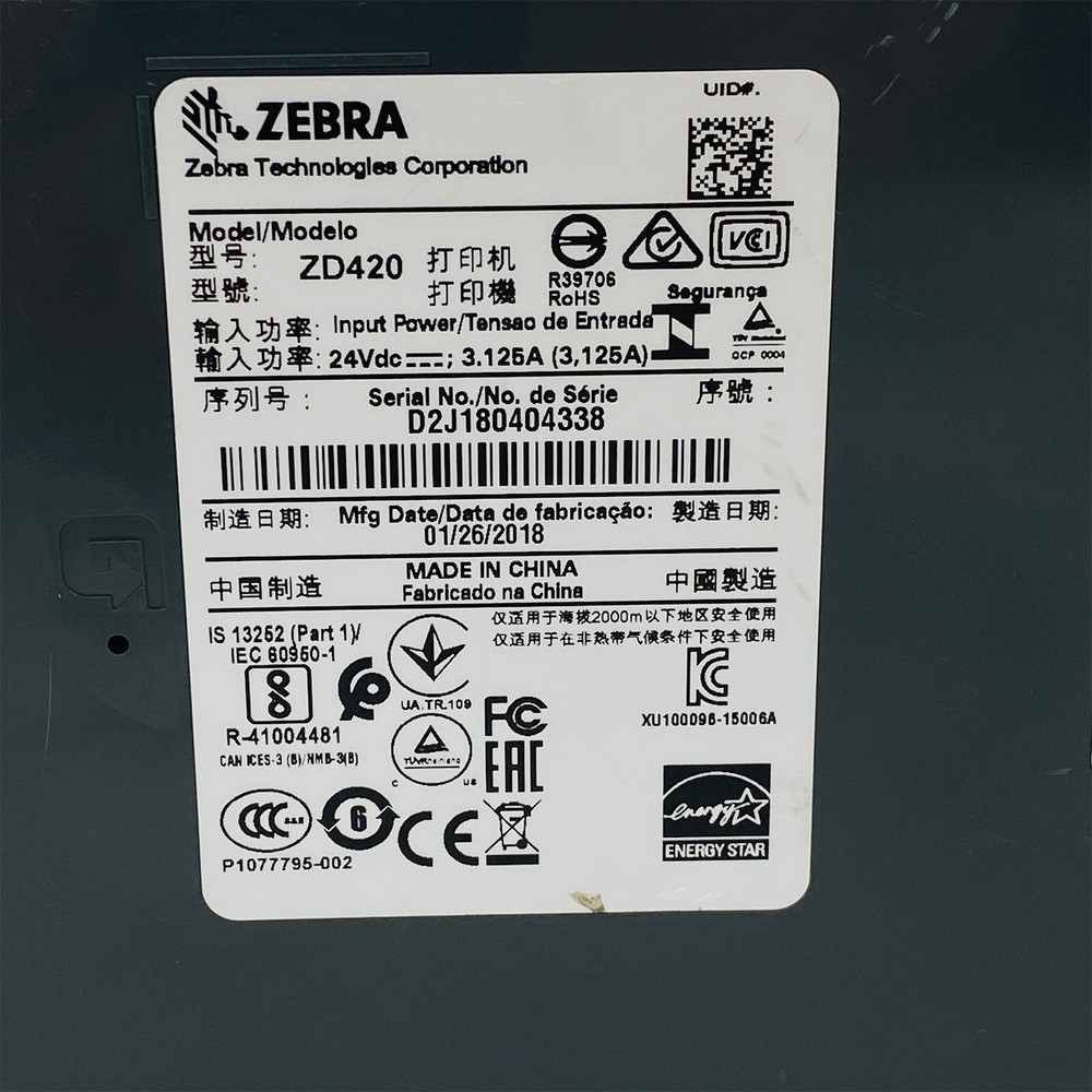 Zebra ZD420 Direct Thermal Barcode Label Printer USB LAN Bluetooth No Adapter