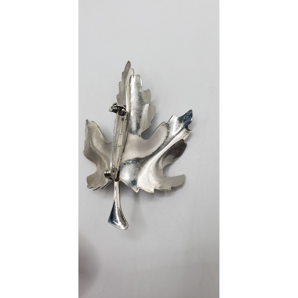 Silver Tone Leaf Brooch Fall Nature Boho 2.5" brw33