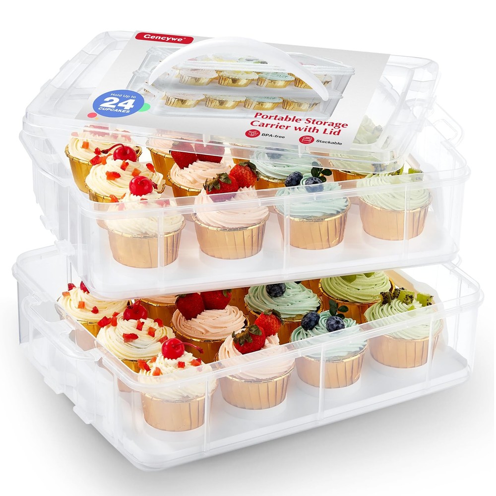 Gencywe Plastic Cupcake Carrier 24 Count, 2Layer Cupcake Holder Carries with ...