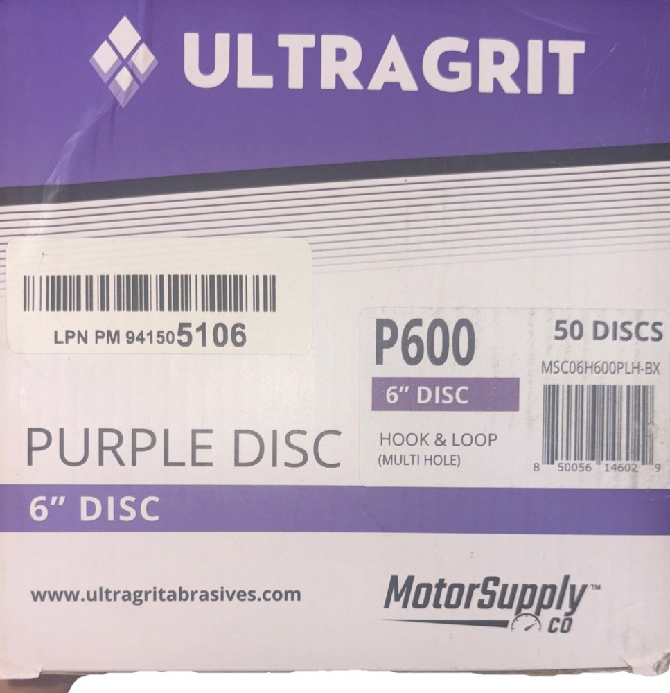 ULTRAGRIT Purple Sanding Disc 6" P600 Hook and Loop Multi Hole 50 Discs