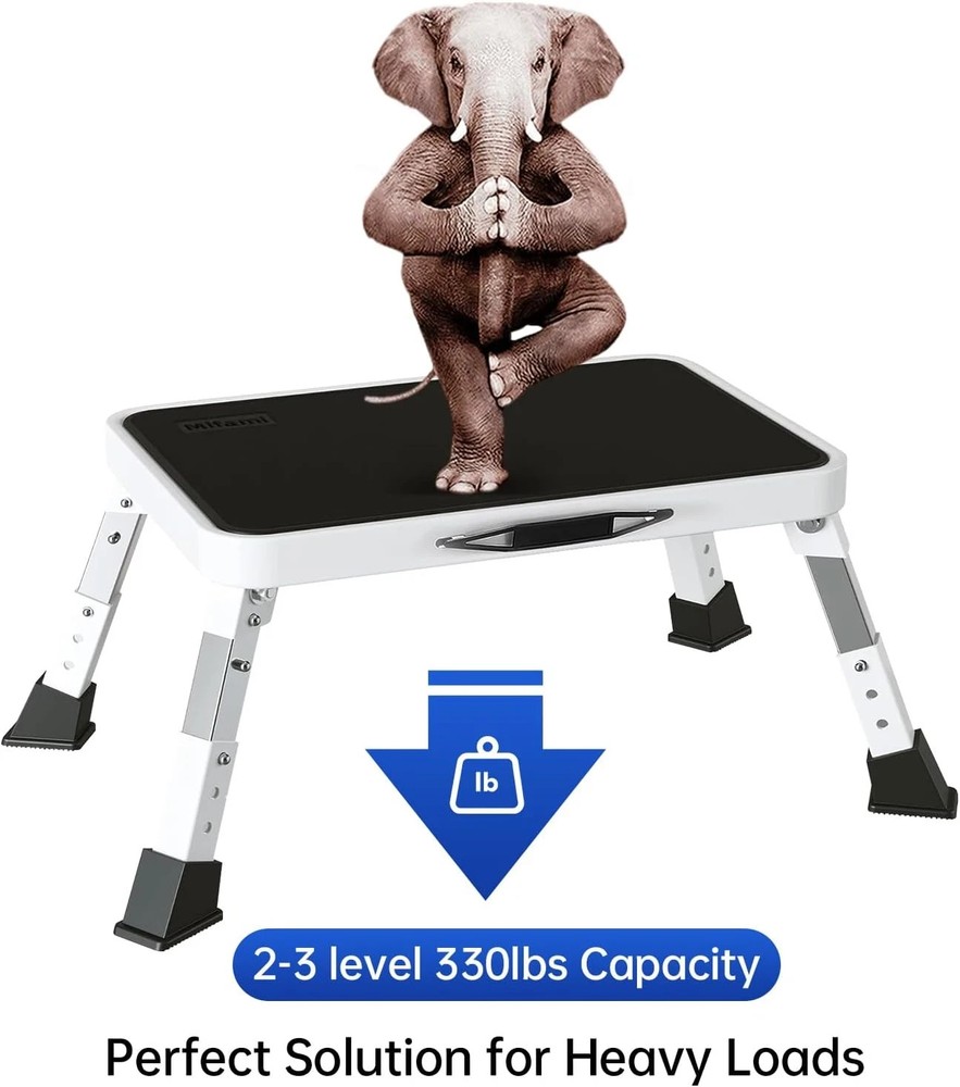 RV Step Stool Foldable Adjustable Height Sturdy Metal Stable Step Ladder with a