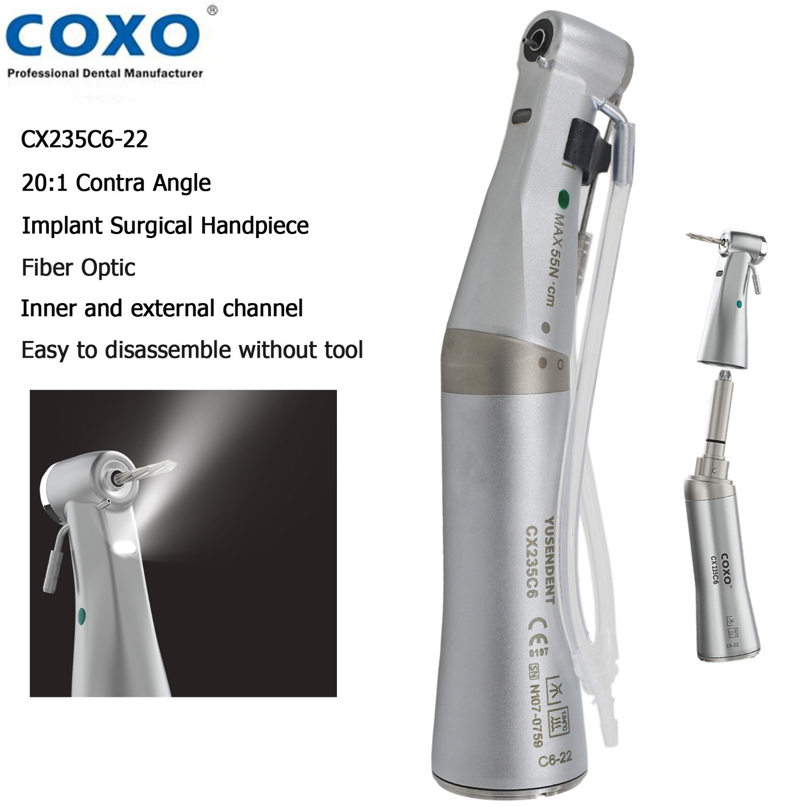 COXO Dental 20:1 Implant Surgical Handpiece Contra Angle Straight Fiber Optic