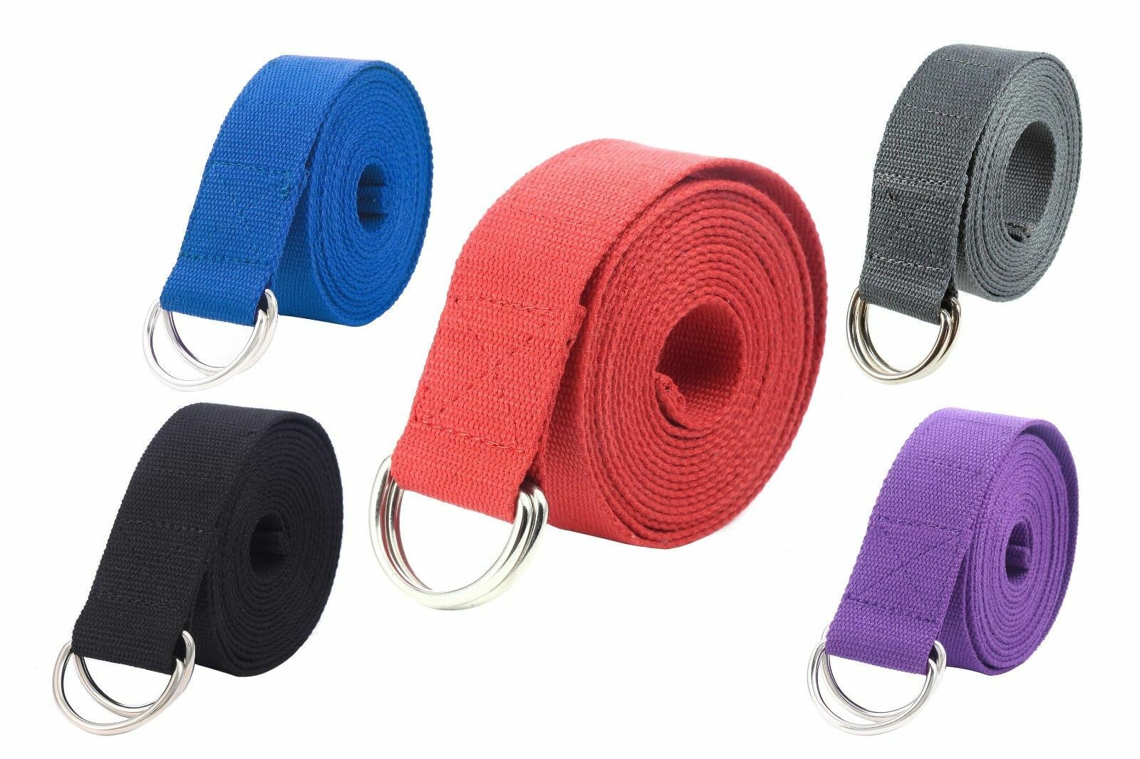 125 Inch/10.5 Feet/3.2M Fitness Exercise Yoga Strap Durable Cotton Metal D-Ring