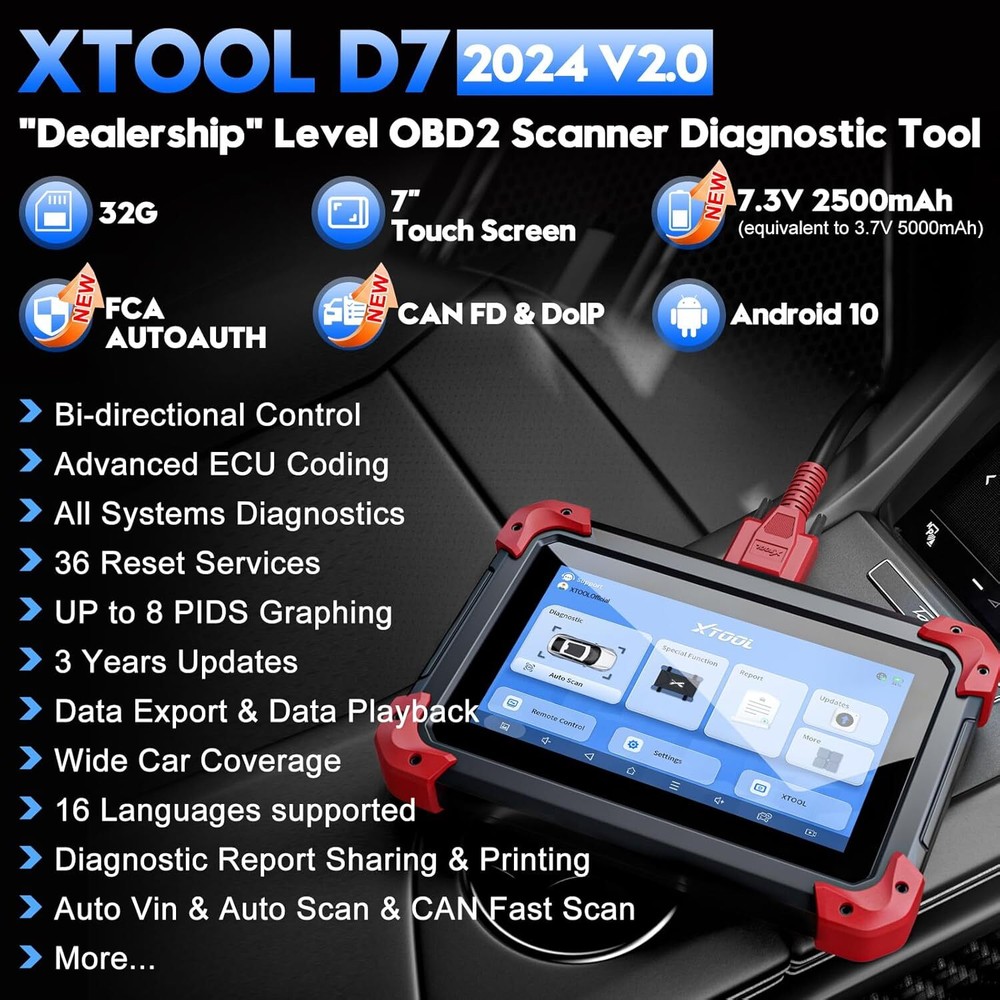 XTOOL D7 Bidirectional OBD2 Full System Scanner 2024 V2.0 With FCA Autoauth