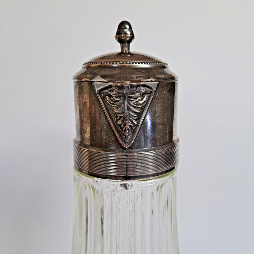 Antique Glass & Silver Decanter Ewer Jug Carafe Pitcher With Handle Pre-owned