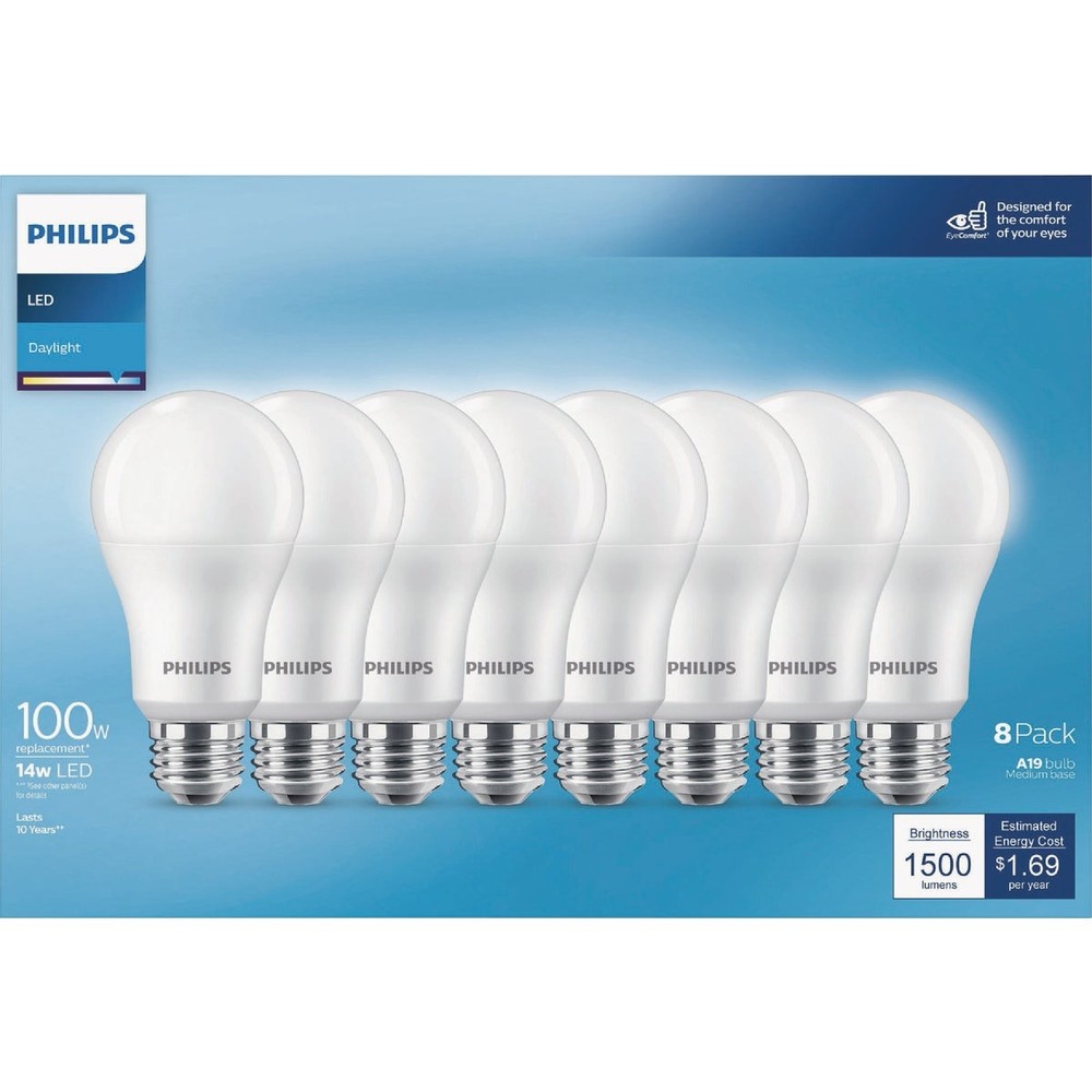 Philips 100W Equivalent Daylight A19 Medium LED Light Bulb (8-Pack) 589069
