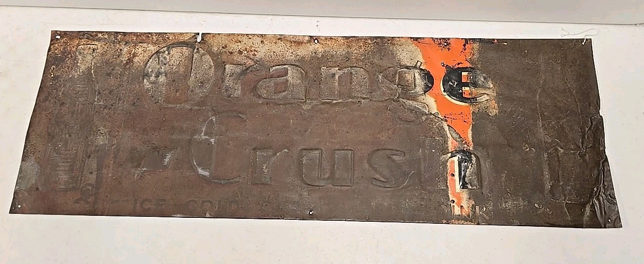 Vintage 1930s Orange Crush Ice Cold Carbonated Drink Embossed Double Bottle Sign