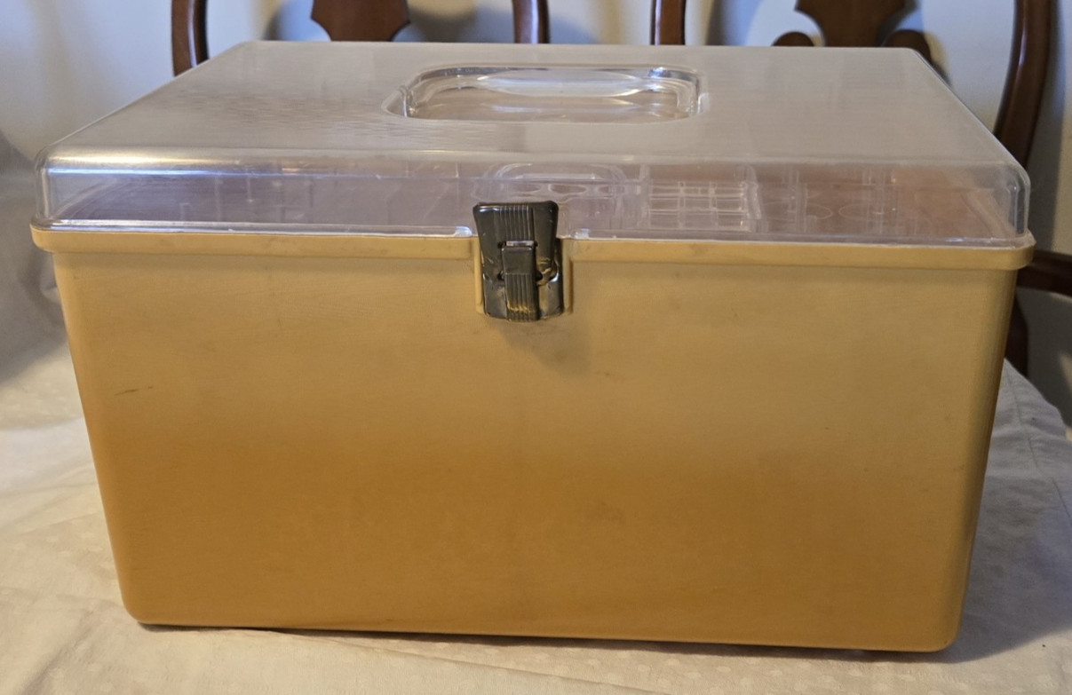 Wilson Wil-Hold Mustard Yellow Sewing Organizer, retro look, with Sewing Notions