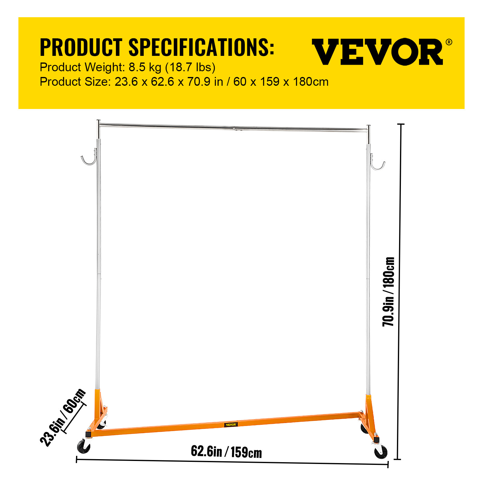 VEVOR 71in Garment Rack Z-Truck 300lbs Heavy-Duty Collapsible Clothing Stand