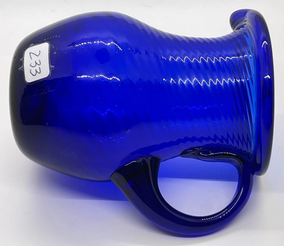 Early deep blue blown swirl ribbed pitcher