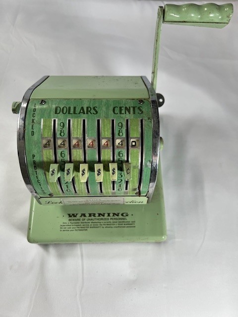 Vintage Paymaster Check Protector Machine – Green Hammered Finish – Chicago IL