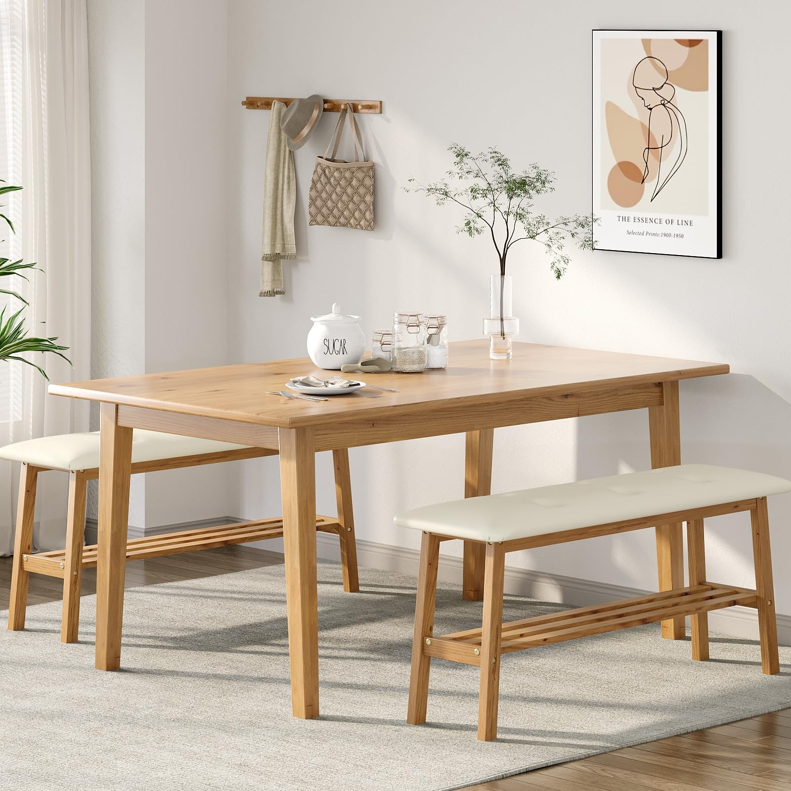 Padded Solid Wood Dining Bench 39" Wooden Bench for Entryway Bedroom Kitchen