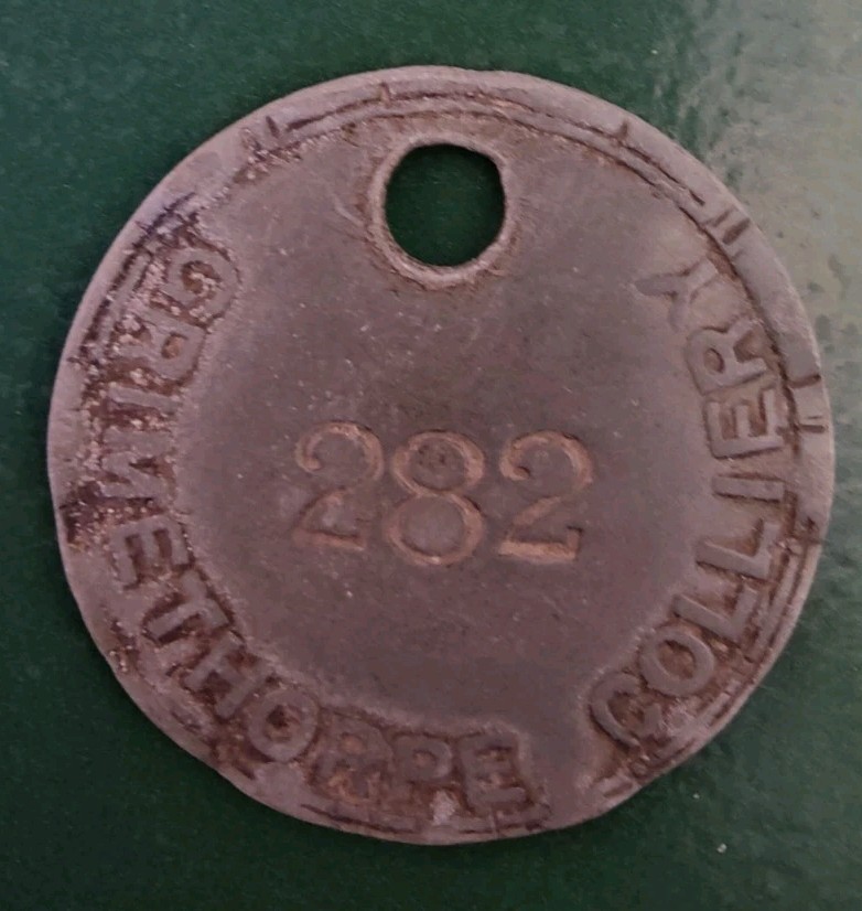 GRIMETHORPE Colliery Pit Check Tally - marked GRIMETHORPE COLLIERY 282