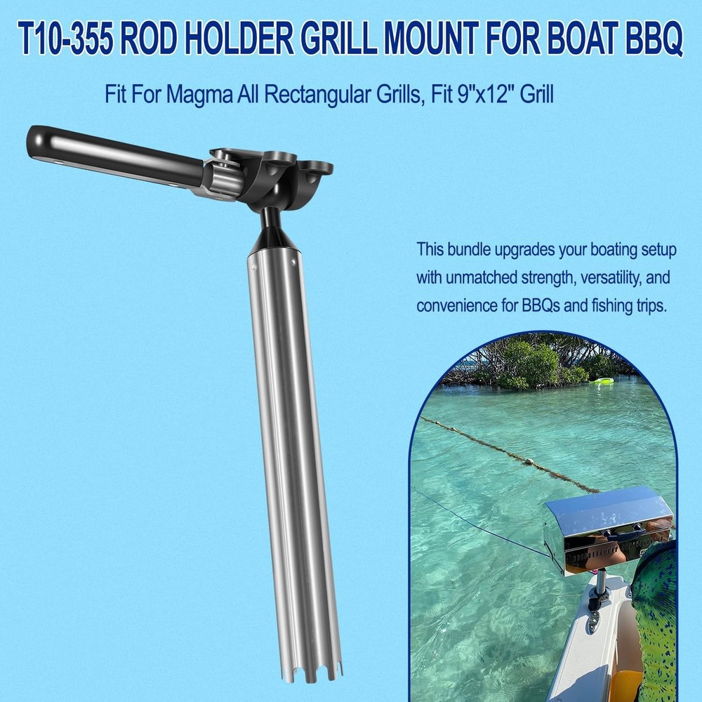 T10-355 Adjustable FishRod Holder Grill Mount for Magma Rectangular Grills 9"x12